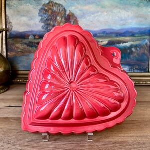Heart-Shaped Red Ceramic Jello Mold or Decor